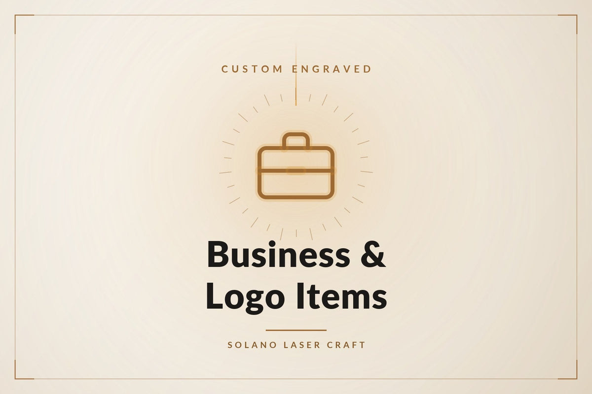 Business Promotional and Logo Items collection - leatherette padfolios, keychains and bottle openers engraved with your company logo