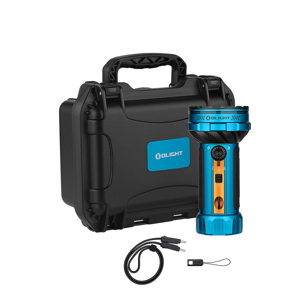 Olight Marauder Mini 2 Roadster edition with its hard carry case and charging strap