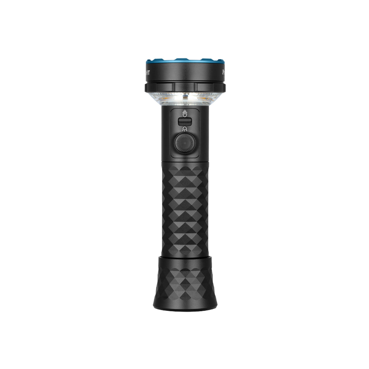 Black Prowess standing upright, front view with side switch