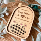 Baby Announcement recordable ornament engraved Coming Soon, Baby Falzone, Arriving November 2026, with a heartbeat line and pink hearts