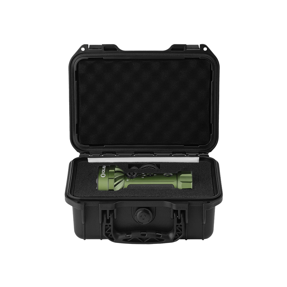Olight Marauder Mini 2 in OD Green in its hard carry case