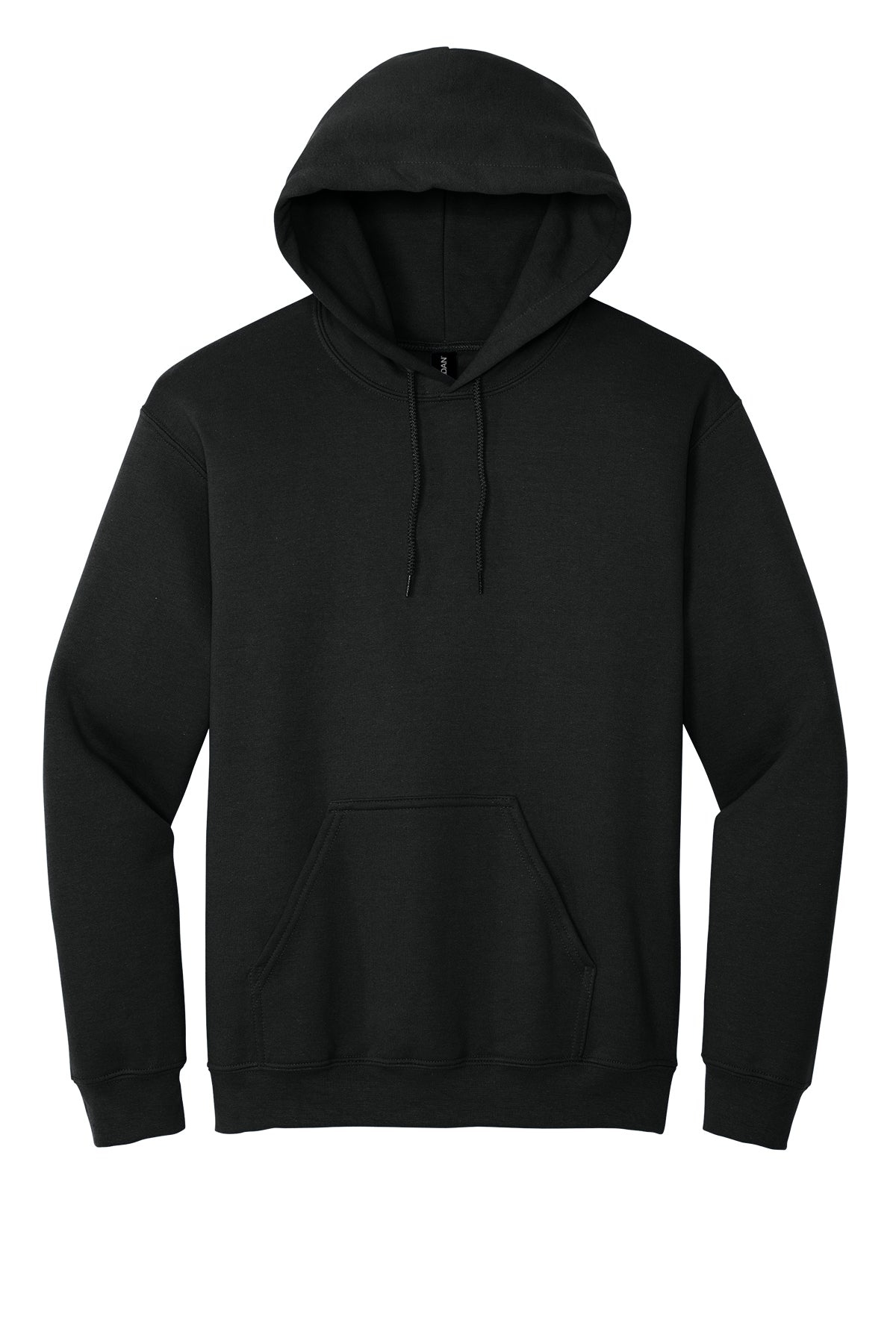 Black Gildan Heavy Blend hoodie, front view variant-gildan-heavy-blend-black-s variant-gildan-heavy-blend-black-m variant-gildan-heavy-blend-black-l variant-gildan-heavy-blend-black-xl variant-gildan-heavy-blend-black-2xl variant-gildan-heavy-blend-black-3xl