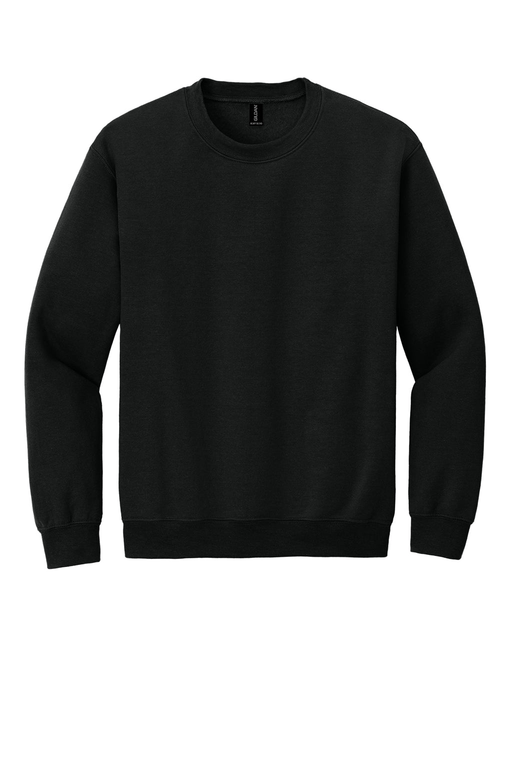 Black Gildan Heavy Blend crewneck sweatshirt, front view variant-gildan-heavy-blend-black-s variant-gildan-heavy-blend-black-m variant-gildan-heavy-blend-black-l variant-gildan-heavy-blend-black-xl variant-gildan-heavy-blend-black-2xl variant-gildan-heavy-blend-black-3xl