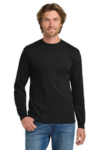 Black Gildan Heavy Cotton long sleeve t-shirt, front view variant-gildan-heavy-cotton-black-s variant-gildan-heavy-cotton-black-m variant-gildan-heavy-cotton-black-l variant-gildan-heavy-cotton-black-xl variant-gildan-heavy-cotton-black-2xl variant-gildan-heavy-cotton-black-3xl