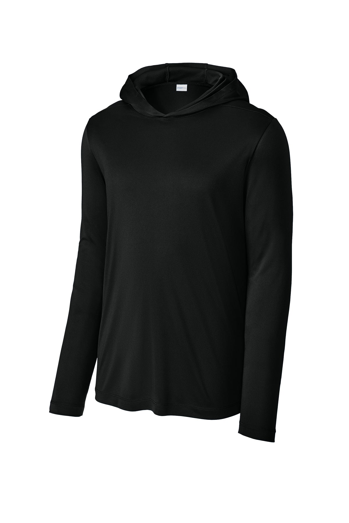Black adult sun hoodie, front view variant-adult-black-s variant-adult-black-m variant-adult-black-l variant-adult-black-xl variant-adult-black-2xl variant-adult-black-3xl