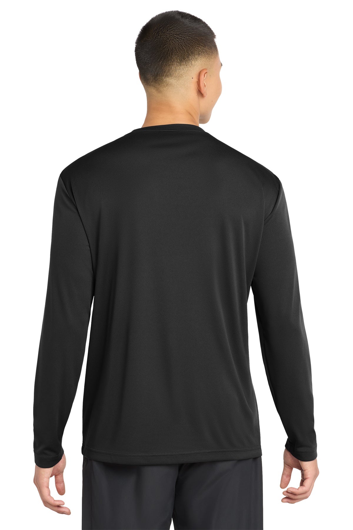 Black Performance (Sport-Tek) long sleeve duty shirt, back view
