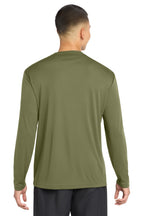 Olive Drab Green Performance (Sport-Tek) long sleeve duty shirt, back view