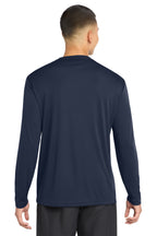 Navy Performance (Sport-Tek) long sleeve duty shirt, back view
