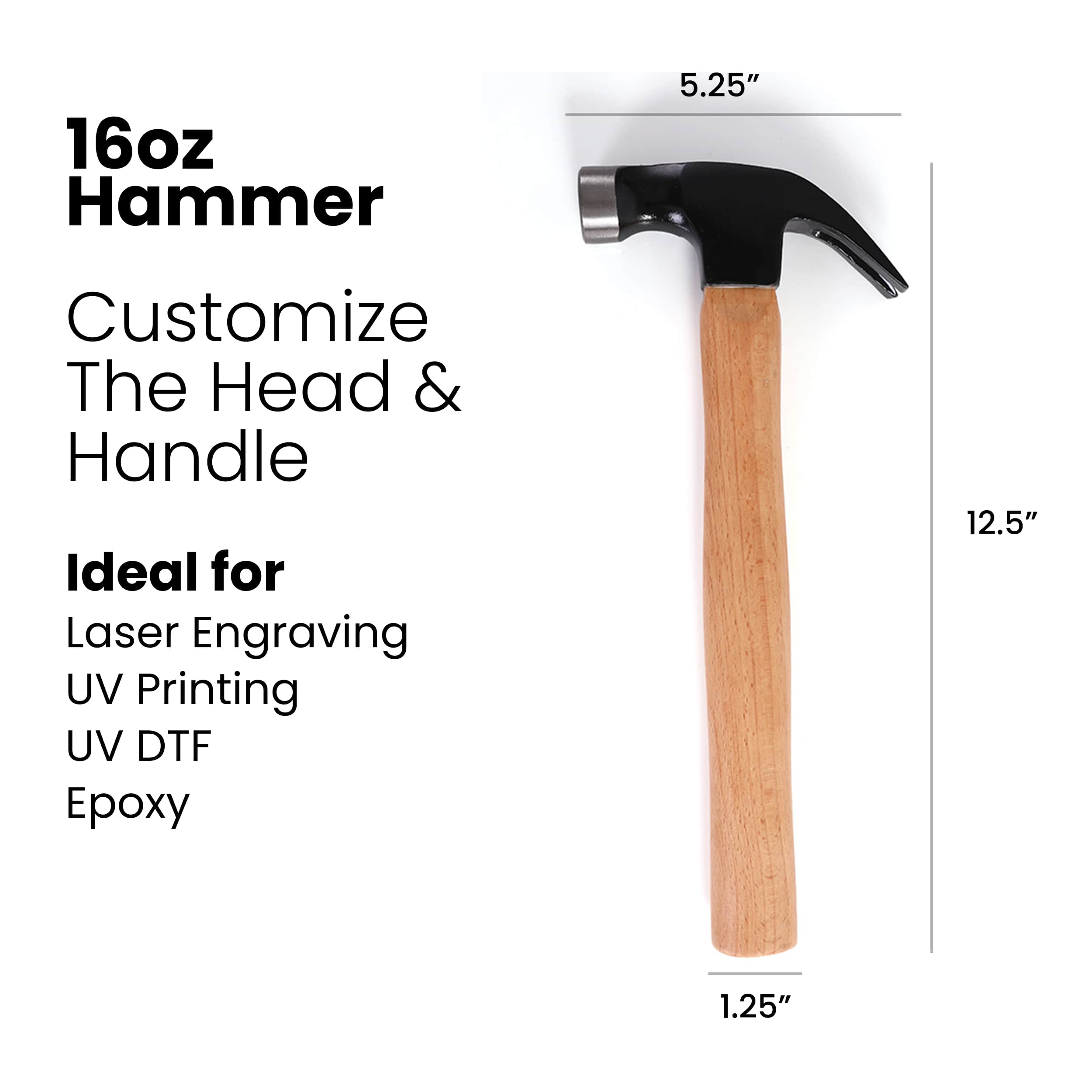 16 oz. hammer with a beech wood handle and black magnetic steel head — custom engraved closing gift by Solano Laser Craft