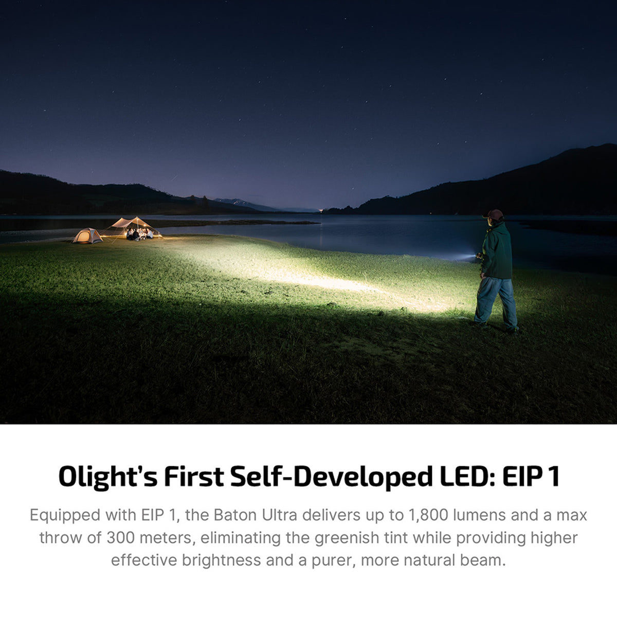 Baton Ultra beam lighting a lakeside at night