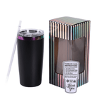 Black 20 oz. classic tumbler with a rainbow plated lid, shown with its gift box