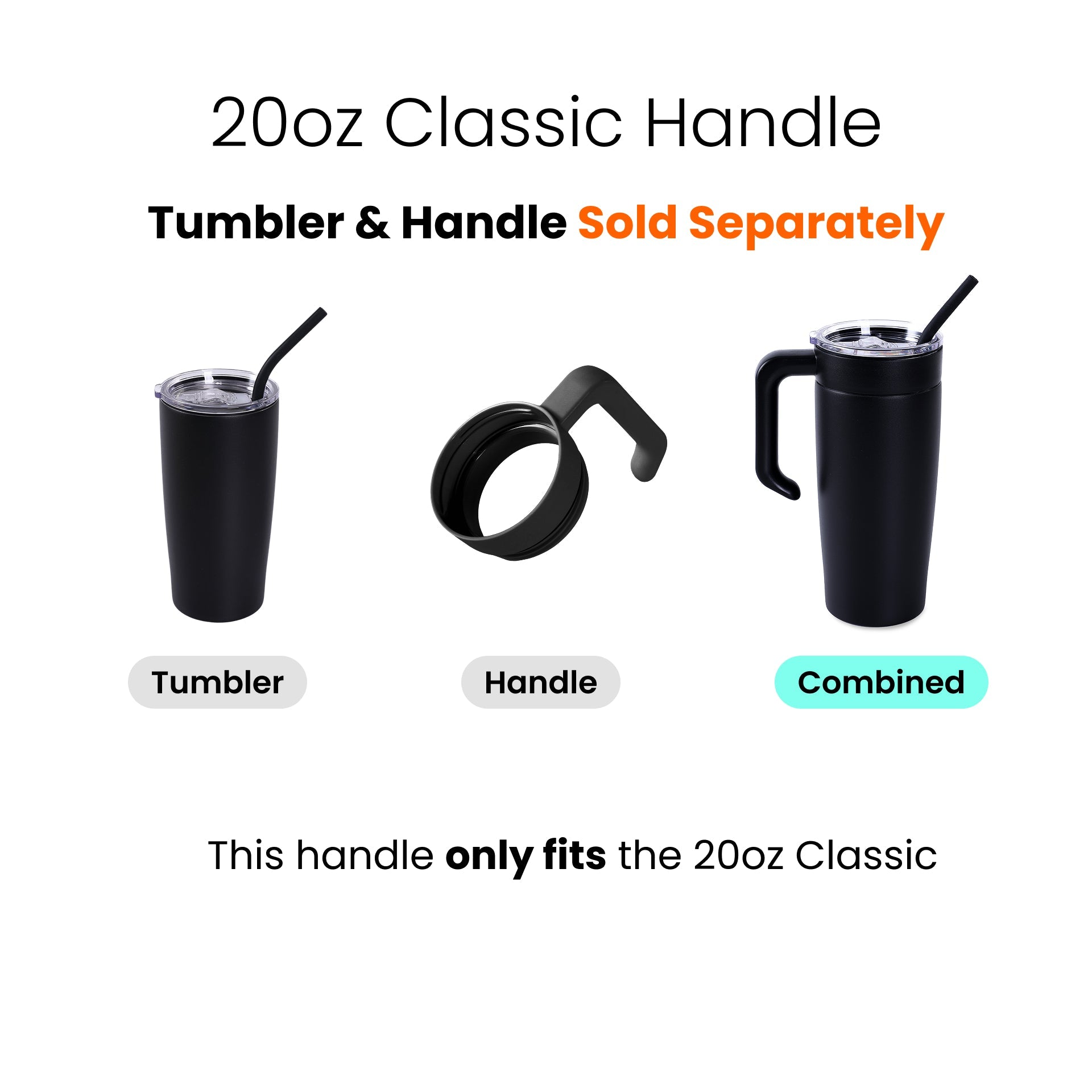 Twist on handle shown separately and fitted to the 20 oz. Classic Tumbler, fits the 20 oz. Classic only — Solano Laser Craft