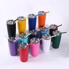 Row of powder coated 20 oz. Classic Tumblers in assorted colors — custom engraved tumblers by Solano Laser Craft