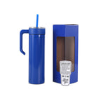 Blue 20 oz. skinny tumbler with a matching twist-on handle and gift box