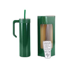 Green 20 oz. skinny tumbler with a matching twist-on handle and gift box