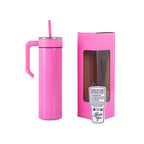 Pink 20 oz. skinny tumbler with a matching twist-on handle and gift box