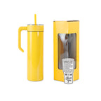 Yellow 20 oz. skinny tumbler with a matching twist-on handle and gift box