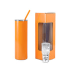 Orange 20 oz. skinny tumbler with straw, shown with its gift box
