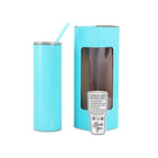 Teal 20 oz. skinny tumbler with straw, shown with its gift box