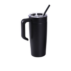 Black 20 oz. Classic Tumbler with twist-on handle, powder coated stainless steel — custom engraved tumbler by Solano Laser Craft