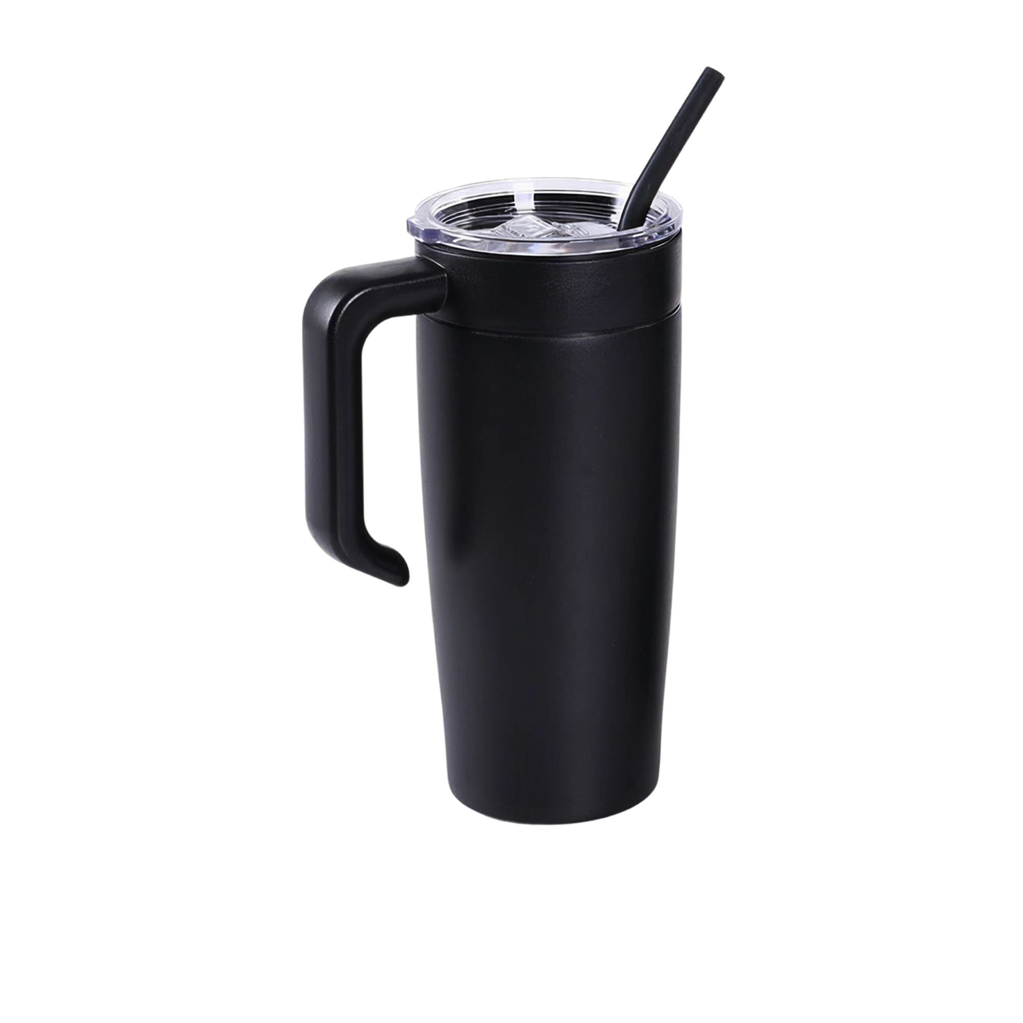 Black 20 oz. Classic Tumbler with twist-on handle, powder coated stainless steel — custom engraved tumbler by Solano Laser Craft