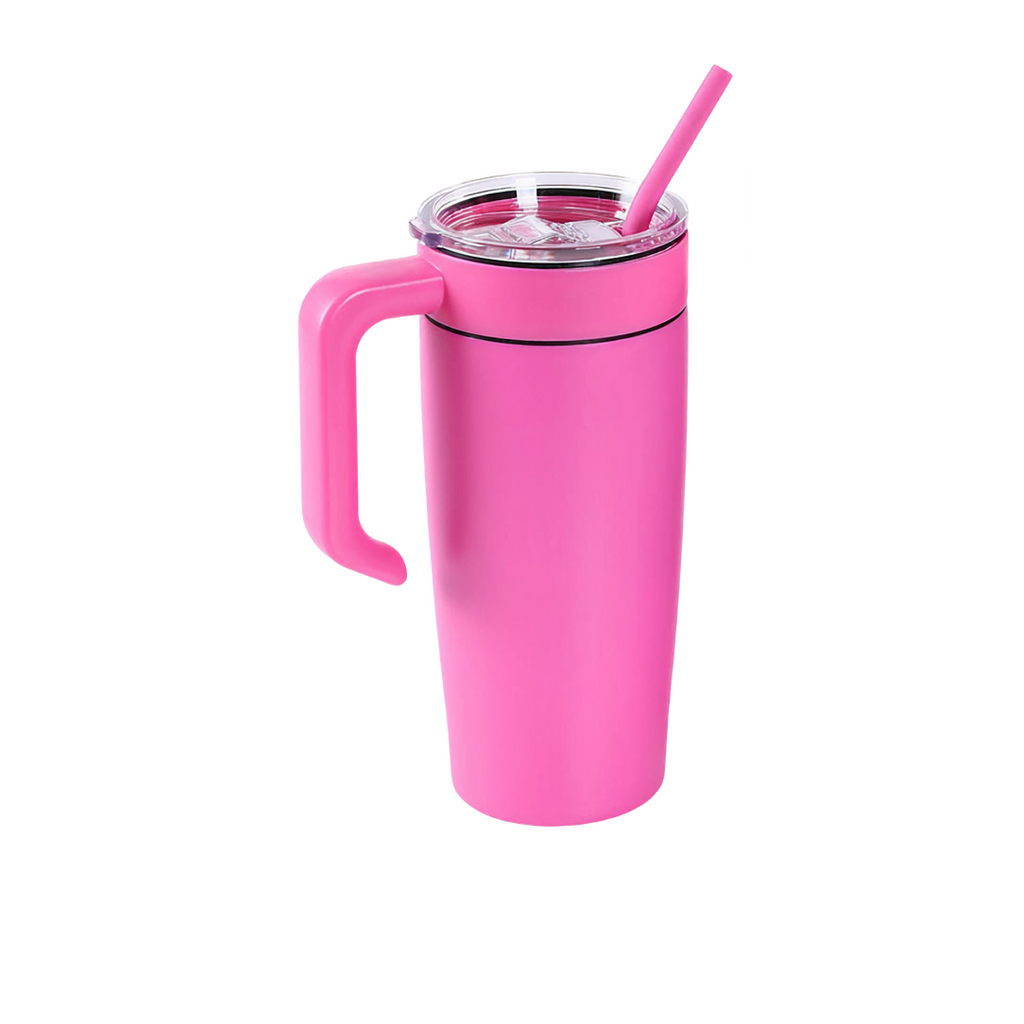 Pink 20 oz. classic tumbler with a matching twist-on handle