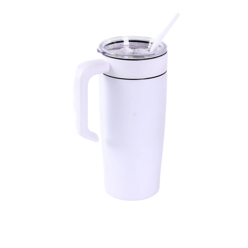 White 20 oz. classic tumbler with a matching twist-on handle