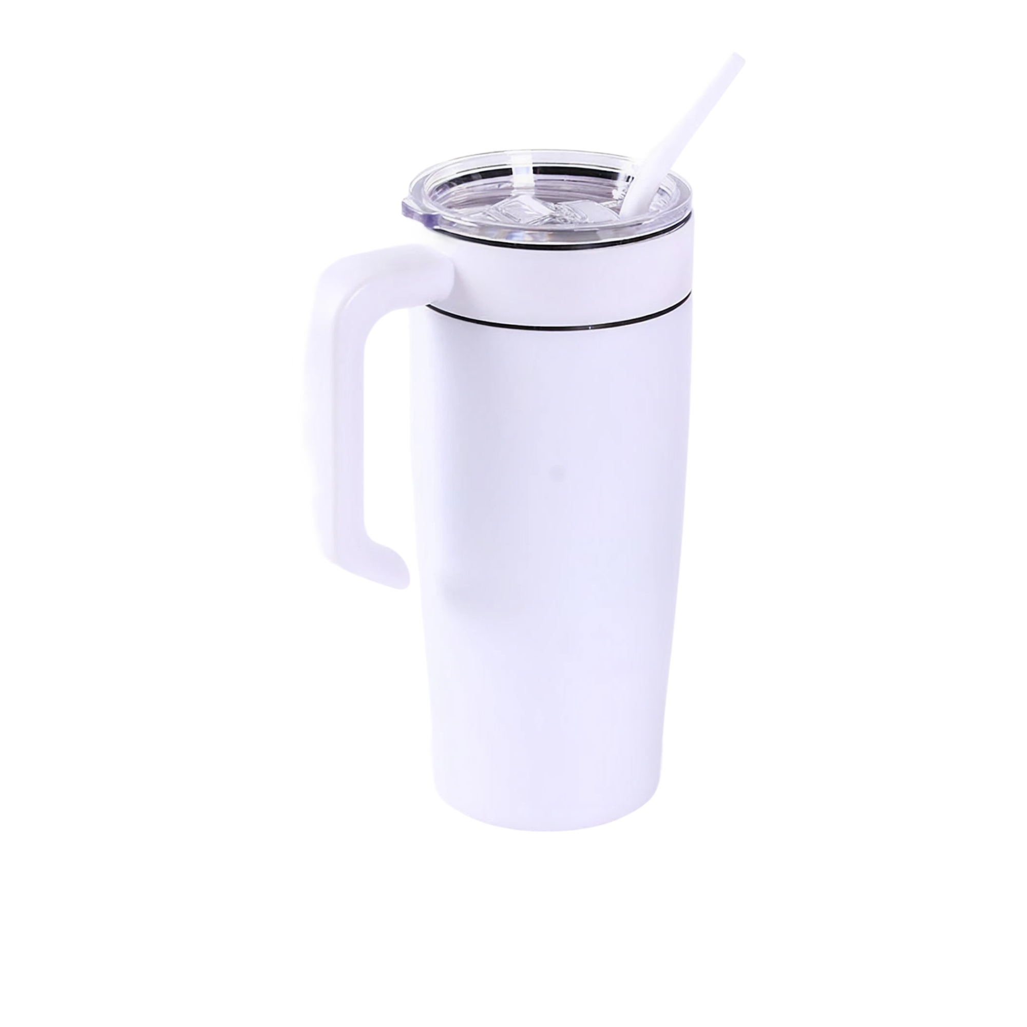 White 20 oz. classic tumbler with a matching twist-on handle