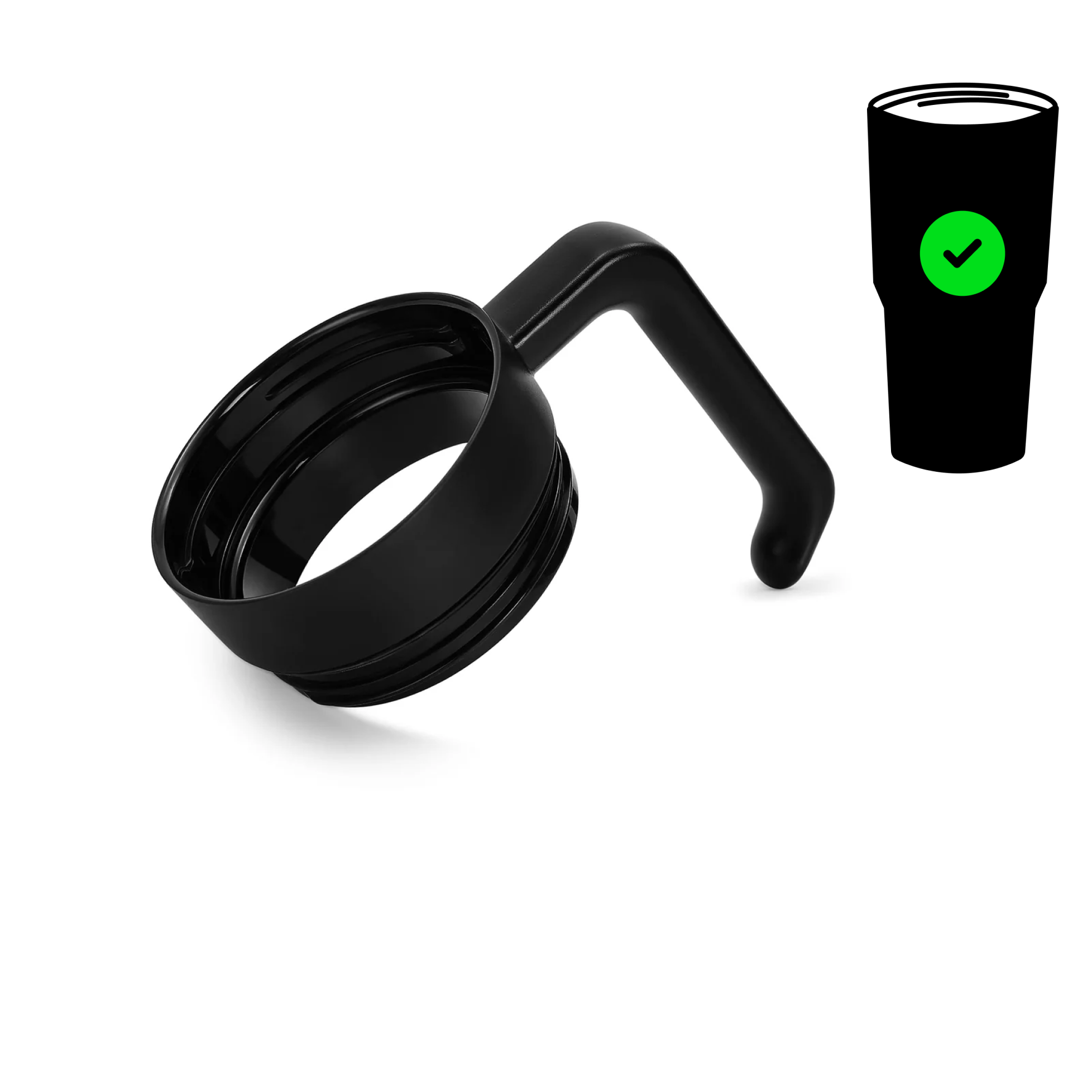 Black twist-on tumbler handle for the 30 oz. and 40 oz. tumblers in powder coated stainless steel — custom engraved drinkware by Solano Laser Craft