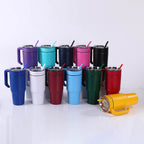 30 oz. Tumbler with twist-on handle in powder coated stainless steel — custom engraved tumbler by Solano Laser Craft