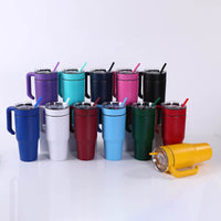 30 oz. Tumbler with twist-on handle in powder coated stainless steel — custom engraved tumbler by Solano Laser Craft