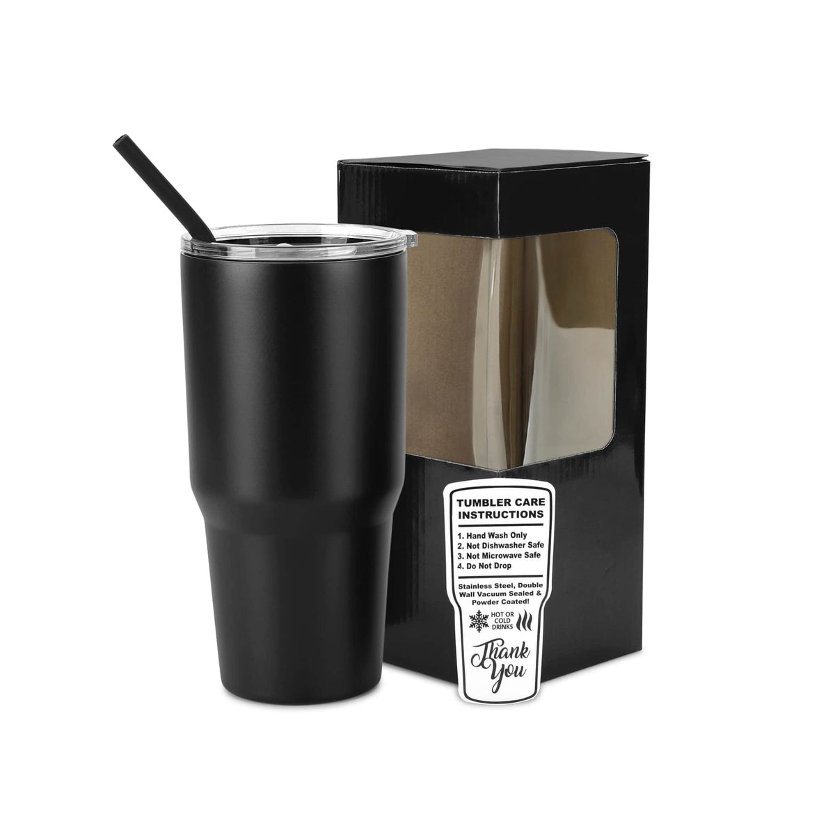 Black 30 oz. Tumbler in powder coated stainless steel — custom engraved tumbler by Solano Laser Craft
