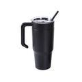 Black 30 oz. tumbler with a matching twist-on handle and straw