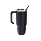 Black 30 oz. tumbler with a matching twist-on handle and straw