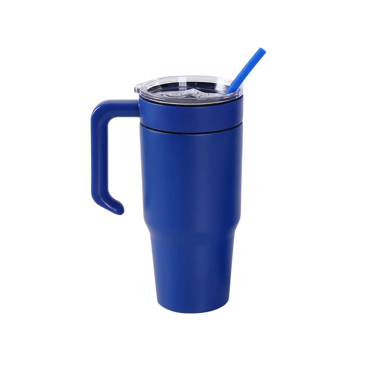 Blue 30 oz. tumbler with a matching twist-on handle and straw