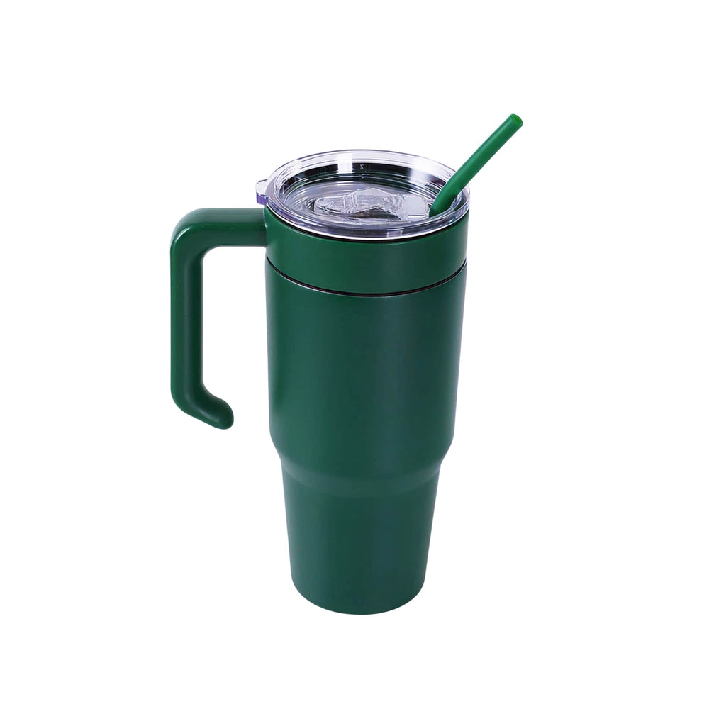 Green 30 oz. tumbler with a matching twist-on handle and straw