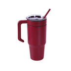 Maroon 30 oz. tumbler with a matching twist-on handle and straw