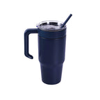 Navy 30 oz. tumbler with a matching twist-on handle and straw