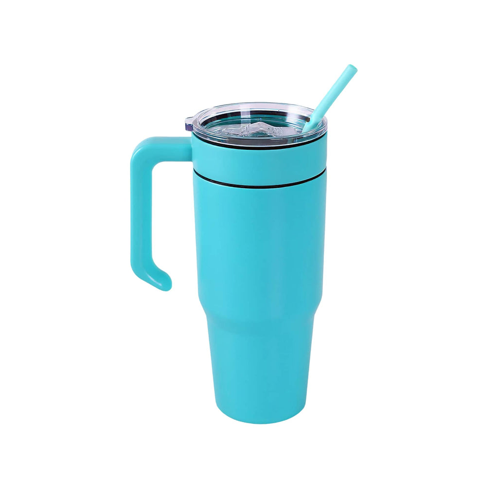 Teal 30 oz. tumbler with a matching twist-on handle and straw