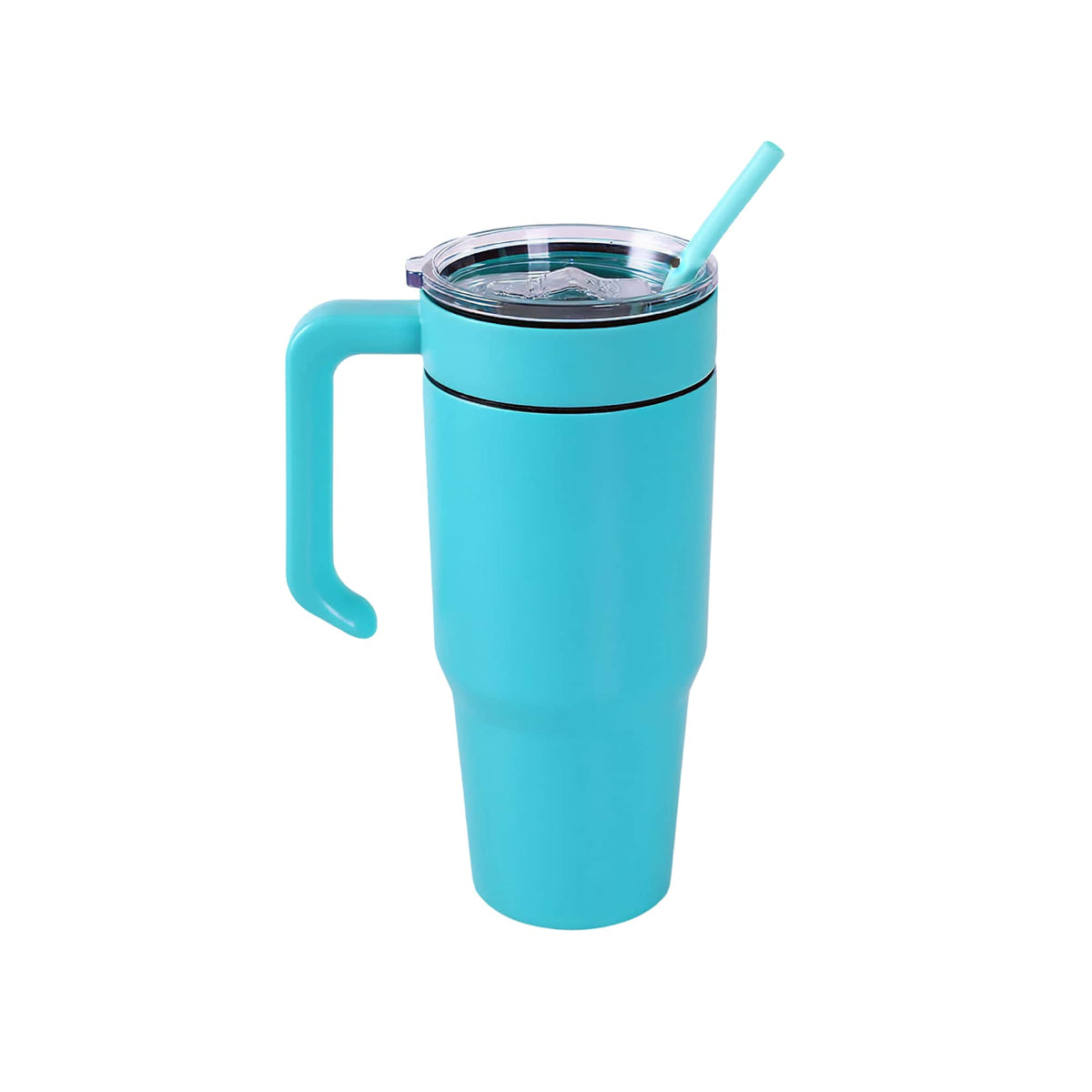 Teal 30 oz. tumbler with a matching twist-on handle and straw