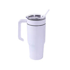 White 30 oz. tumbler with a matching twist-on handle and straw