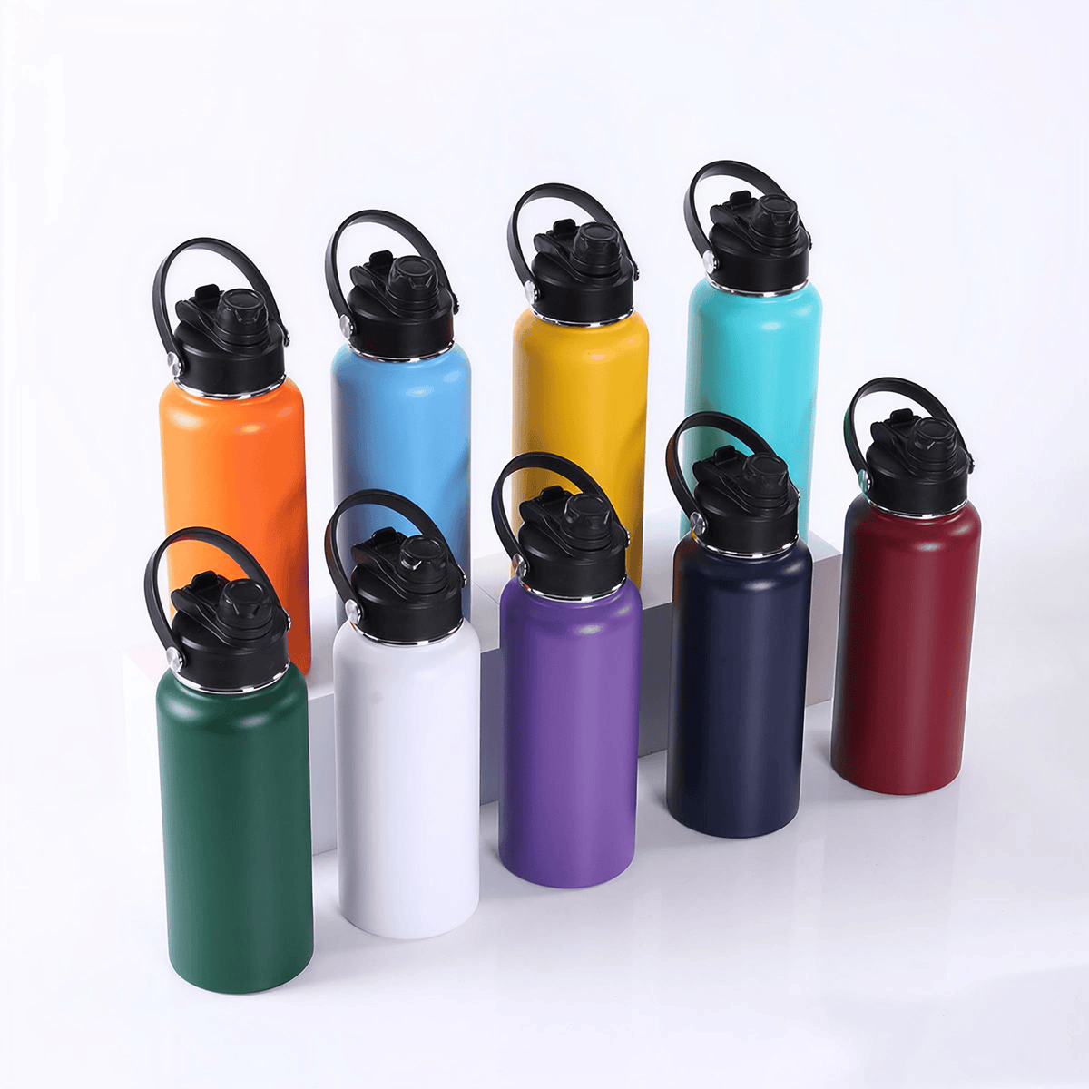 32 oz. Hydro Water Bottles in several powder coated colors with sport lids, stainless steel — custom engraved water bottles by Solano Laser Craft