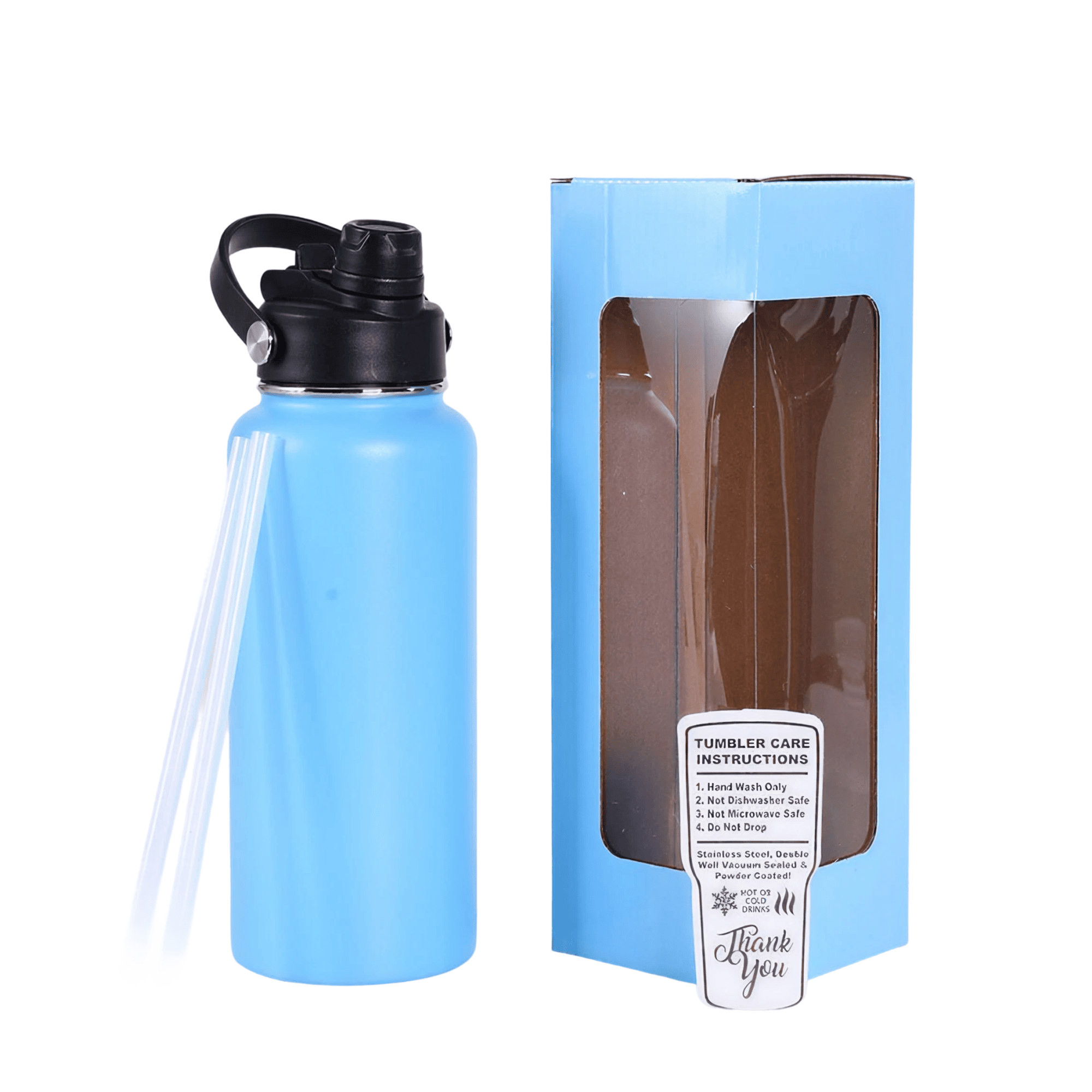 Light blue 32 oz. insulated water bottle with sport lid and gift box