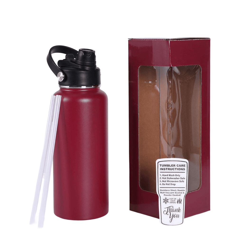 Maroon 32 oz. insulated water bottle with sport lid and gift box