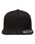 Black YP 6089M six-panel high-profile flat bill snapback — custom patch team hat