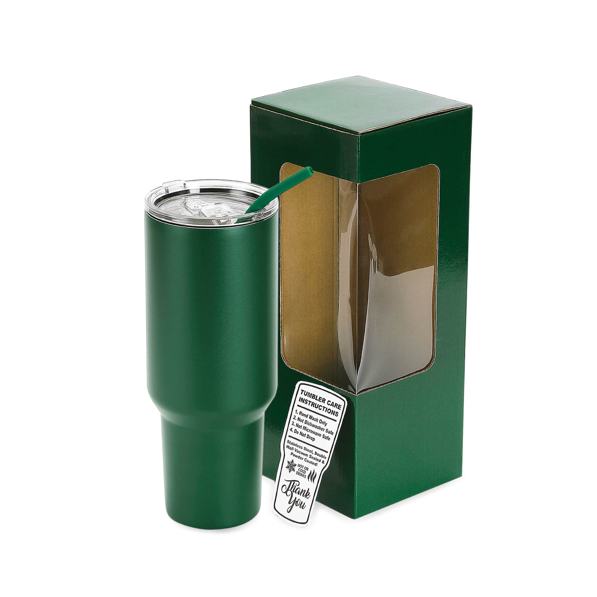 Green 40 oz. powder coated tumbler with its gift box