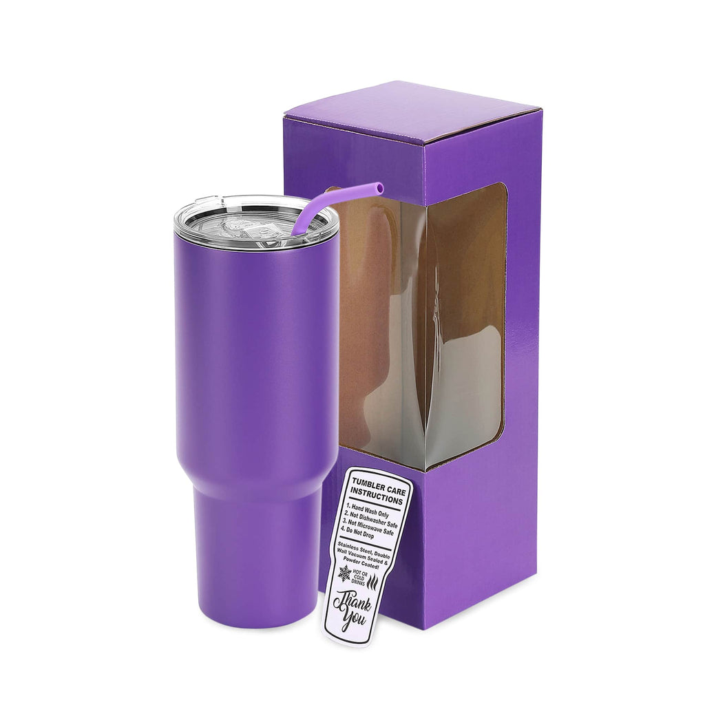 Purple 40 oz. powder coated tumbler with its gift box