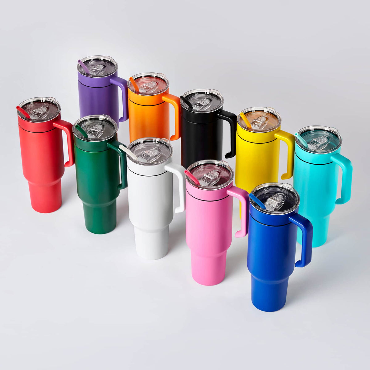 40 oz. Tumbler with twist-on handle in powder coated stainless steel — custom engraved tumbler by Solano Laser Craft