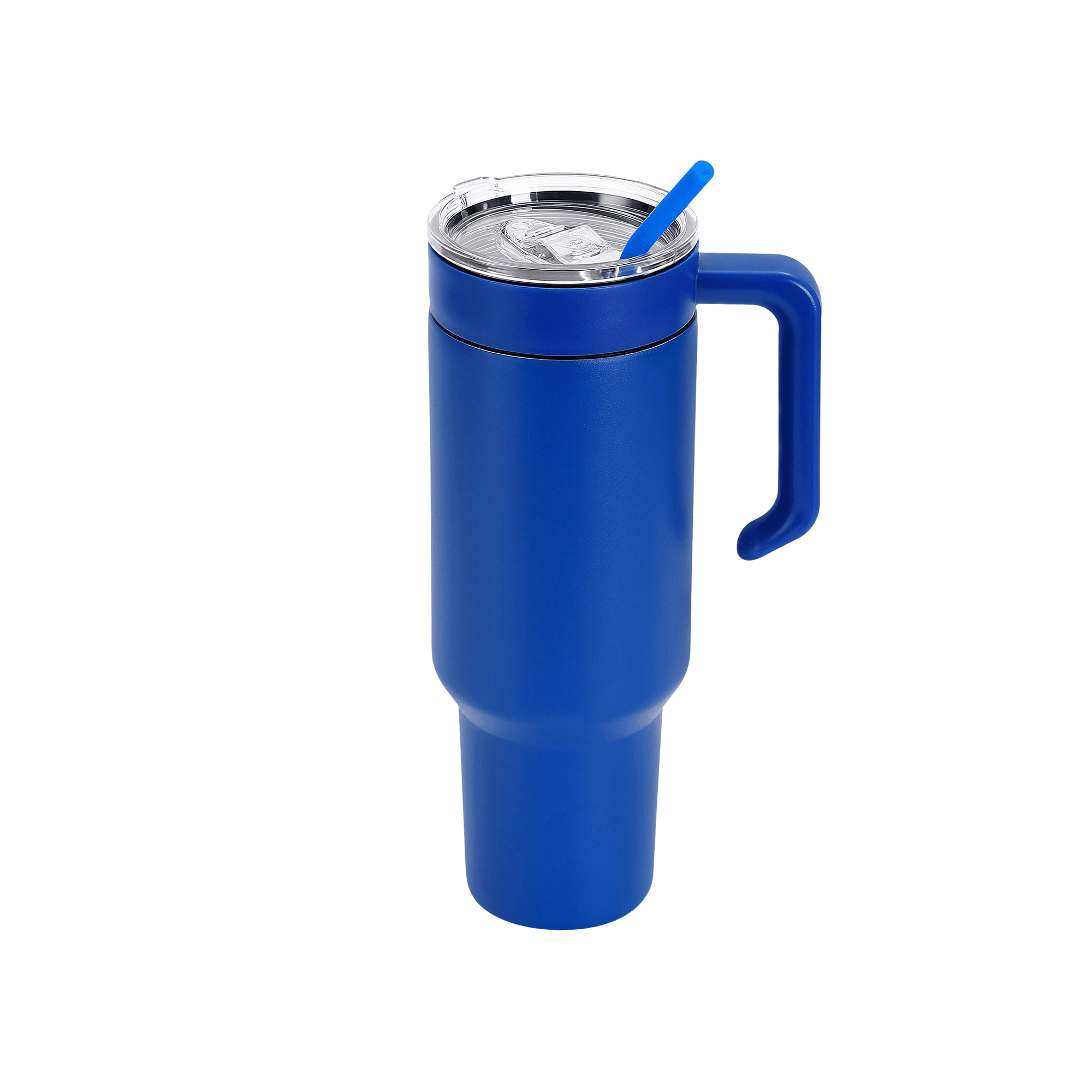 Blue 40 oz. tumbler with a matching twist-on handle
