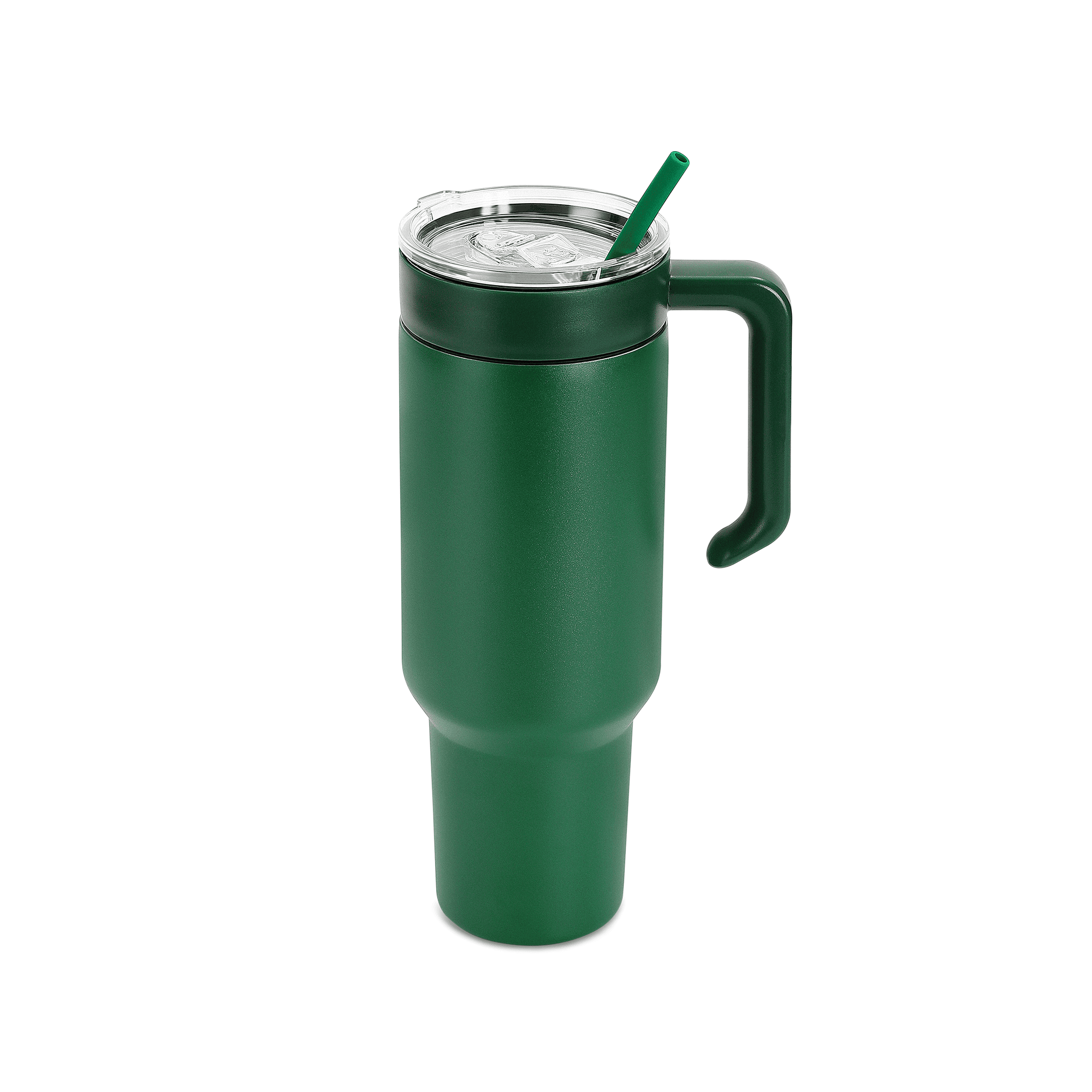 Green 40 oz. tumbler with a matching twist-on handle
